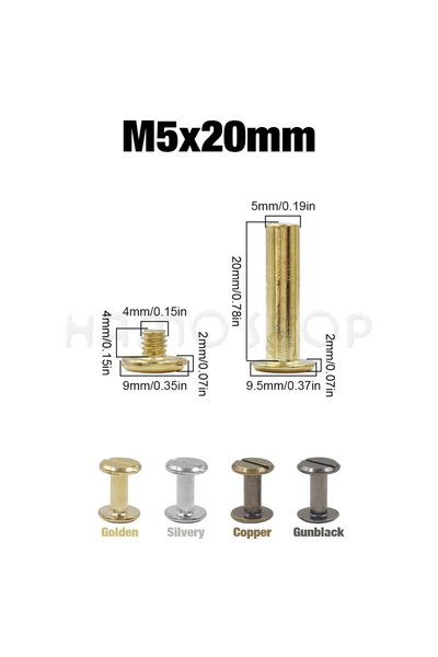 Choice21 Gold M5x20 10Pcs Leather Craft Chicago Screws Solid Round Head Nail ...