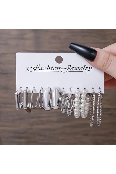Choice Silvery 1 Vintage Silver Color Y2K Pearl Earrings for Women Geometry R...