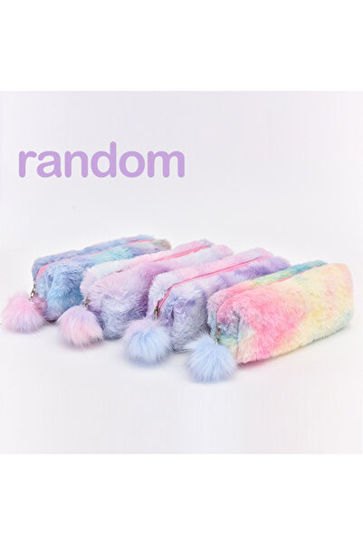 Choice Gradient purple Kawaii Plush Pencil Case Cute Pen Box Large Capacity f...
