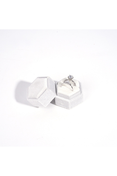 Choice WHITE Vintage Hexagon Velvet Jewelry Double Ring Box Empty Case Holder...