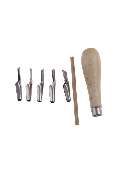 Choice wooden Lino Block Cutting Stamp Carving Tools With 5 Blade Wood Handle...