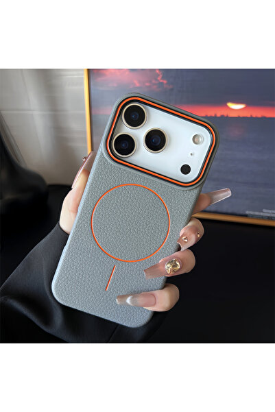 Choice7 iPhone17 Pro Max Gray Frosted Hit Color Lichee Pattern Magnetic Phone...
