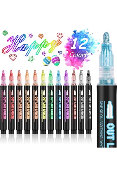 Choice 12Pcs 12-48 Colors Double Line Outline Metallic Highlighter Pens – Mag...