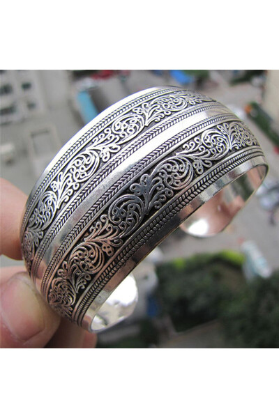choice2 A3 Vintage Antique Silver Color Animal Snake Flower Pattern Bangles F...