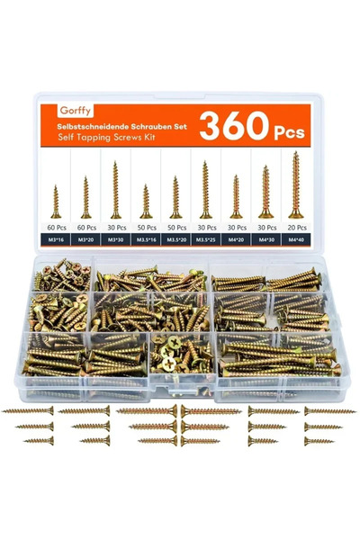 Choice 360PCS 360PCS Self-Tapping Wood Screws Set - M3/M3.5/M4 Countersunk He...