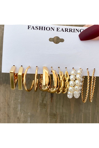 Choice7 AYA12Pcs Fashion Geometric Gold Color Earring Set for Women Vintage M...
