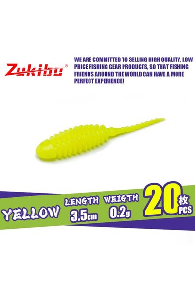 Choice 20pcs With Bag Yellow 3.5cm 0.2g ZUKIBO New 20pcs Fishing Tiny Worm Ba...