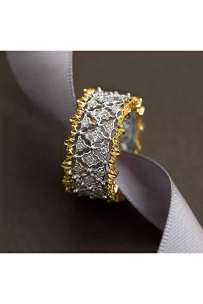 Choice 7 T0652 Huitan Aesthetic Tow Tone Rings for Women Fashion Geometric Ho...