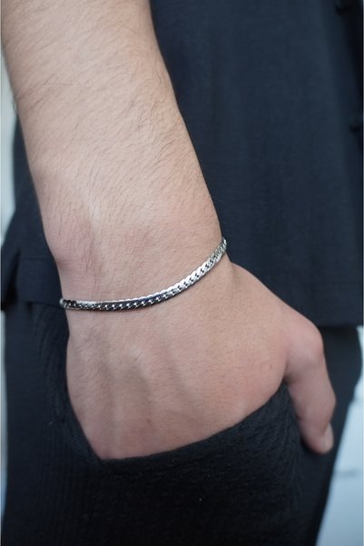 asd accessory Ezme Model Chain 3mm Thick Silver Color Model Unisex (Women/Men) Steel Bracelet/ 19+4cm