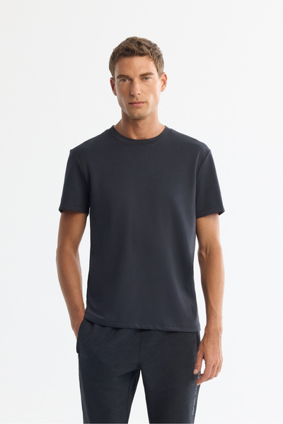 Avva Men's Anthracite Crew Neck Printed Elastane Regular Fit T-Shirt A42Y1017