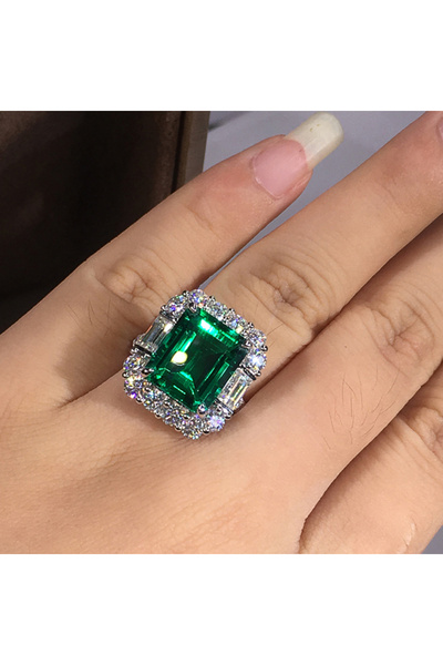 Choice3 10 Q868 Huitan Big Green Cubic Zirconia Women Rings for Wedding Engag...