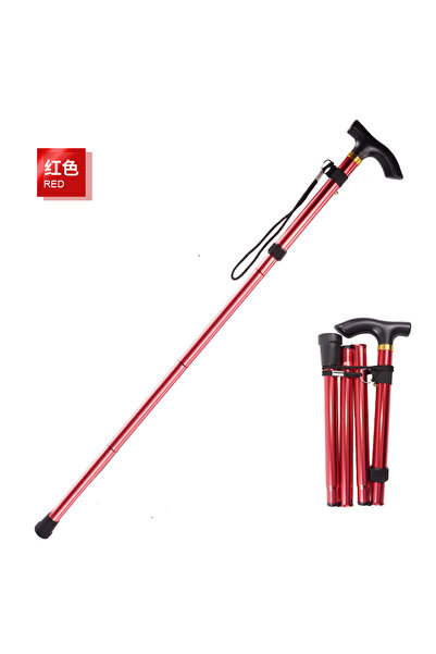 choice2 Red Folding Cane Portable 5-Level Adjustable Height Walking Stick wit...