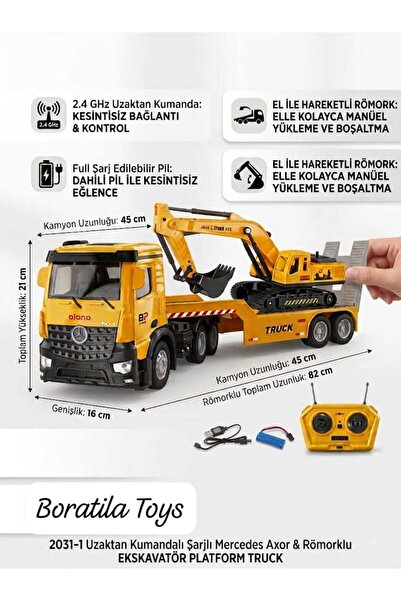 Boratila Toys 6 Fonksiyon Sesli Işıklı Şarjlı KEPÇE Taşıyıcı Uzaktan Kumandal...