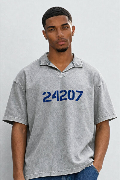 Respire Men's 24207 Printed Washable Oversize T-Shirt Gray