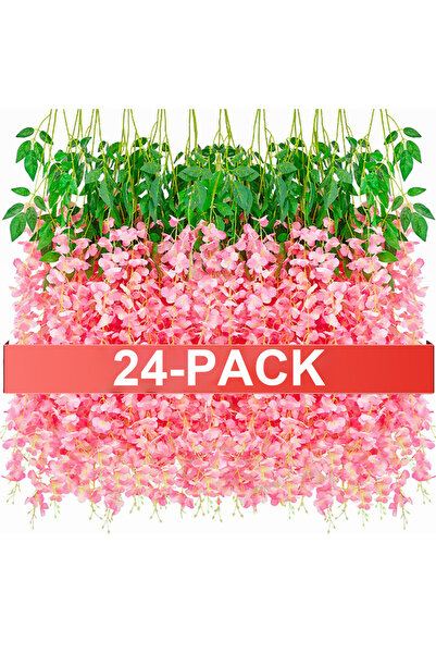 Choice3 DkPink 24PCS Artificial Wisteria Flowers Hanging Garland Fake Ivy Vin...