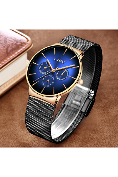 Lige black blue New Fashion Mens Watches Top Brand Luxury Quartz Watch Men Me...