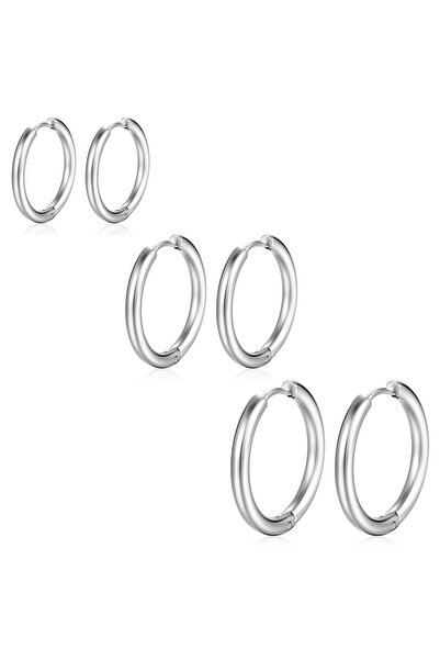 Choice12 (8-10-12mm)Steel 5 Pairs Huggie Hoop Earrings Set for Women Men Stai...