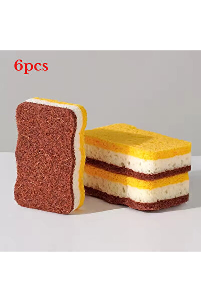 Choice1 6pcs brown wave 6pcs Three-color Sisal Scouring Pad Wood Pulp Cotton ...