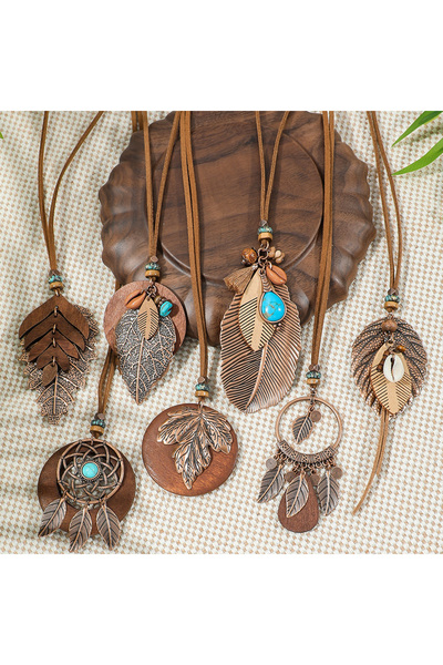 Choice X24092501 Boho Vintage Long Neckalce Set Brown Pendent Necklaces Sweat...