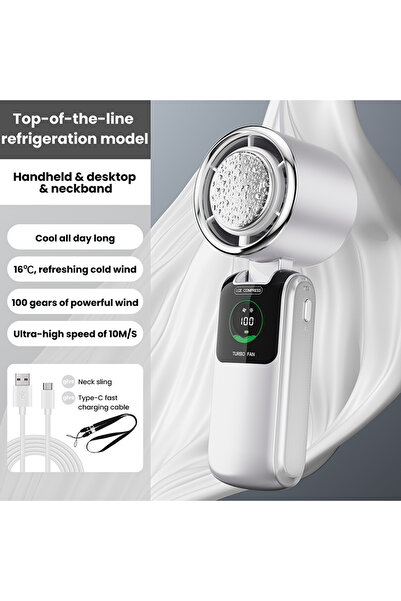 Choice3 White 2025 New Ice Pack High-Speed Handheld Eletric Fan 100 Speed Adj...