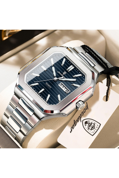 Choice9 672 Silver Blue Business Male Watch Waterproof Luminous Date Week Cla...