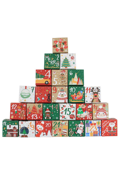 Choice 7x7x7cm 24pcs 24pcs/set Christmas Advent Calendar Box Kraft Paper Cand...