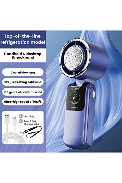 choice2 Blue 2025 New Ice Pack High-Speed Handheld Eletric Fan 100 Speed Adju...