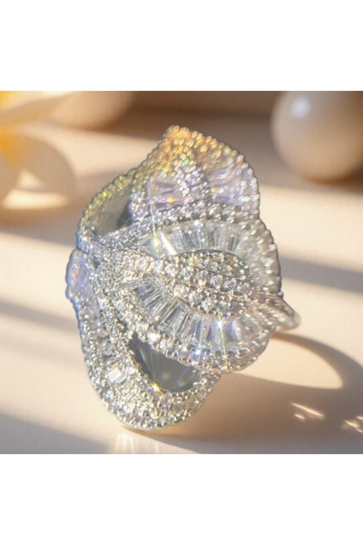 Choice ZF7010-1 9 Elegant Bling Three Leaf Cubic Synthetic Zirconia Ladies Ri...
