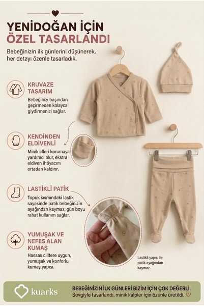 Kuarks Newborn Baby Organic Cotton Swaddle Hospital Release 3-Piece Set Premium Set with Gloves and Hat