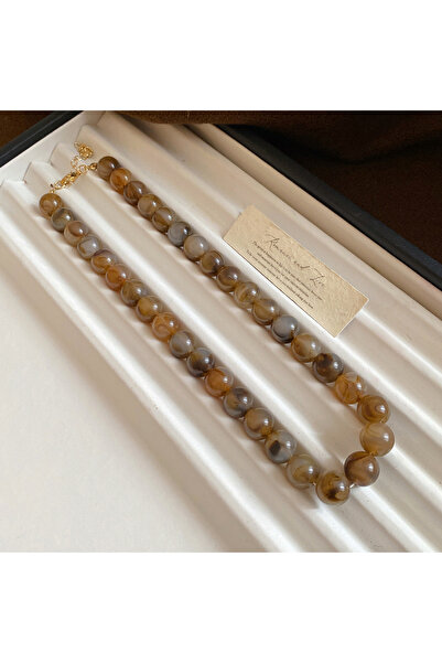 Choice1 gray color 7 Colors 42cm Smudging Round Beads Acrylic Choers Necklace...