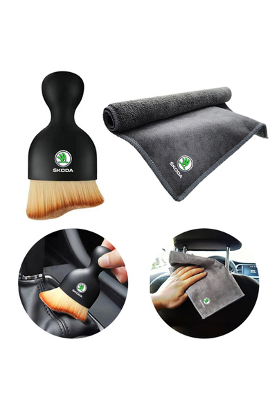 choice2 brush and towel gray Car Double-Faced Towel Cleaning With Duster Clea...