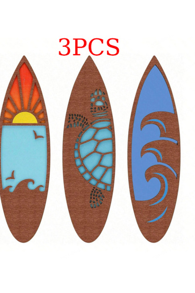 choice2 KK103-MS8370 3 Pcs Wooden Beach Surfboard Wall Hanging Sign Decor Sum...