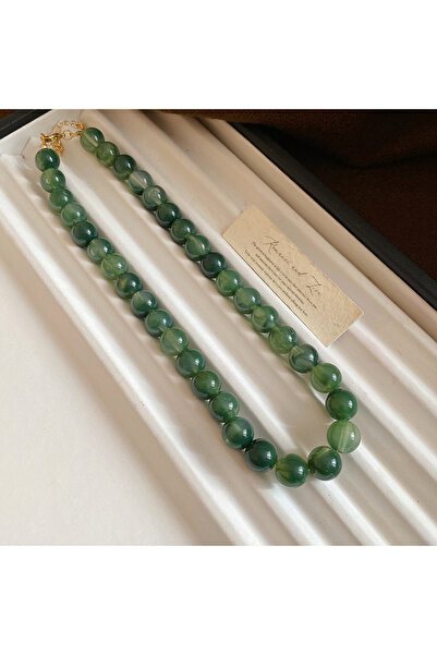 Choice4 green color 7 Colors 42cm Smudging Round Beads Acrylic Choers Necklac...