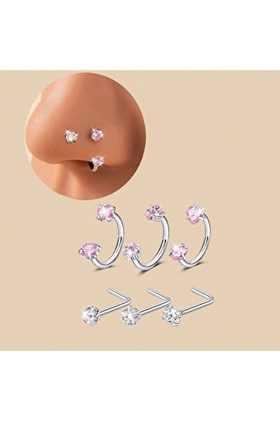 Choice3 Geometric Face 18G 1.0mm Nose Rings & Studs 6pcs-2 6/2pcs Horseshoe N...