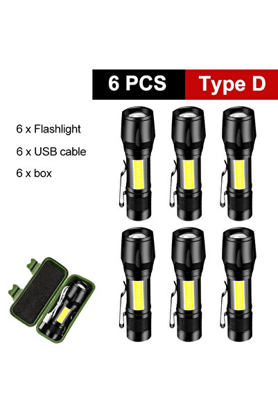 XIWANGFIRE 6pcs 1-6PCS Mini Portable LED Flashlight COB Light Telescopic Zoom...