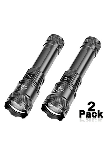 Choice3 2PCs Rechargeable LED Flashlight Zoomable Torch with LCD Display 3 Mo...
