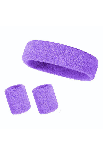 Choice4 Purple 3pcs/set Sports Headband Towel Sweatband Set Guards Stretch Ha...