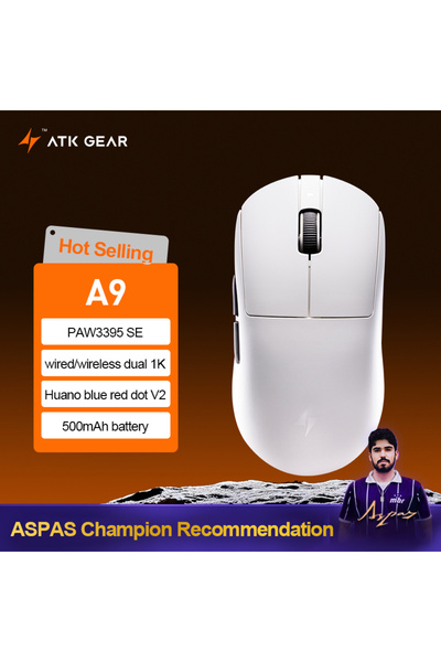 Choice فأرة الألعاب اللاسلكية A9 Ultra من ATK Dragonfly A9 باللون الأبيض، طرا...