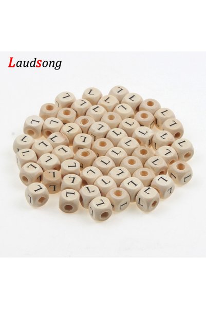Choice17 L 50Pcs 10mm 26 Letter Beads Natural Alphabet Beads Square Wooden Be...