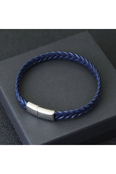 Choice L 20.5cm 8Inch BlueSilver New Men Leather Bracelet Unfading Stainless ...
