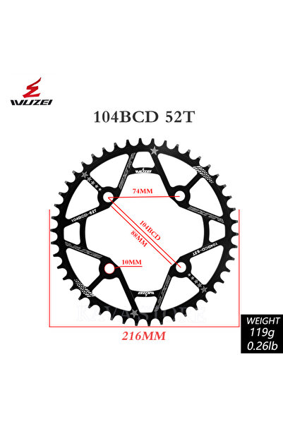 Choice 52T Wuzei 104BCD MTB Chainring Narrow Wide 104 BCD Crown Mountain Bike...
