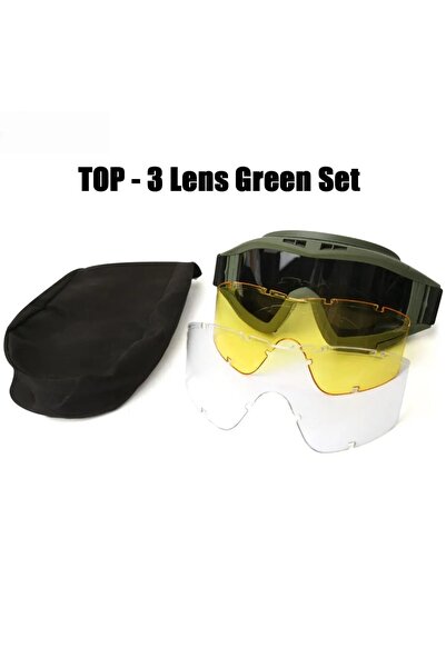 choice2 Green 3 Lens Tactical Goggles 3 Lens Windproof Dustproof Shooting Mot...