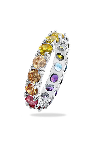 Choice11 6 F907 Huitan Luxury Rainbow Rings Bright Colorful Round Cubic Zirco...