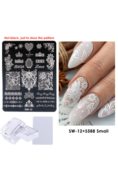 Choice1 SW-12 S588 Small Wedding Lace Flowers Nail Stamping Plate Elegant Hea...