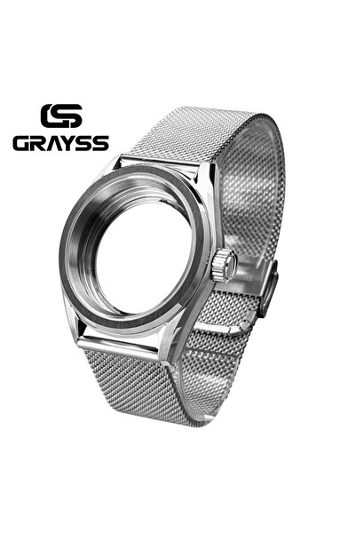 Choice Mesh-silvery 38mm SKX mod PVD Sapphire Crystal Black Dive Watch Case f...