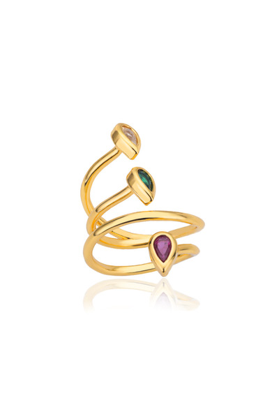 Choice resizable JZ3895G Colorful Zircon Rings For Women Gold Color Stainless...