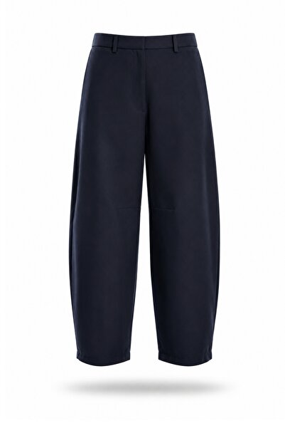 5in1Canpolat Navy Blue Belted Barrel Cut Trousers 444