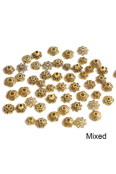 Choice 10styles 100pcs 50pcs Tibetan Antique Silver Color Gold Leaf Flower Be...