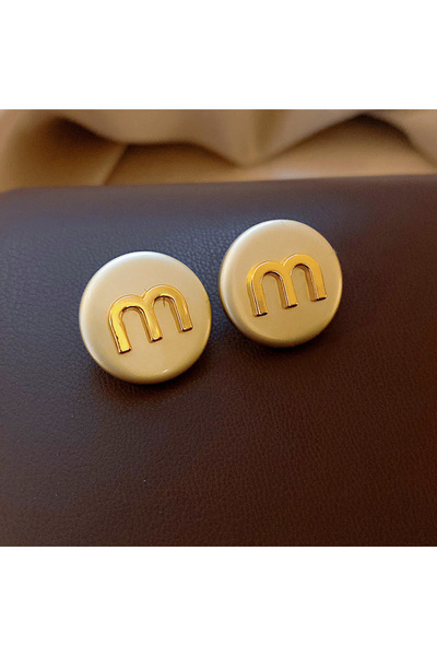 Choice Circular M Letter M Stud Earrings Ear Buckle Exquisite Inlald Rhinesto...