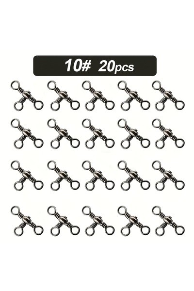 Choice No.10 (35lb) 20pcs 3-Way Fishing Swivel Connectors, Tangle-Free T-Shap...